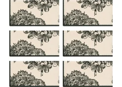 Urban Barn Hydrangea Napkin Set of 6 Natural/Black- Table Linens & Coasters