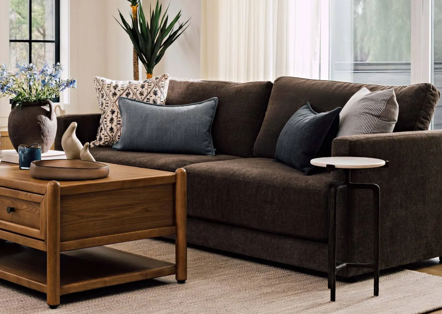 Urban Barn Jemma Striped Pillow 20x20 Blue/White- Pillows