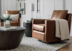 Urban Barn Sadie Leather Swivel Armchair -Arlo Rum- Accent Chairs