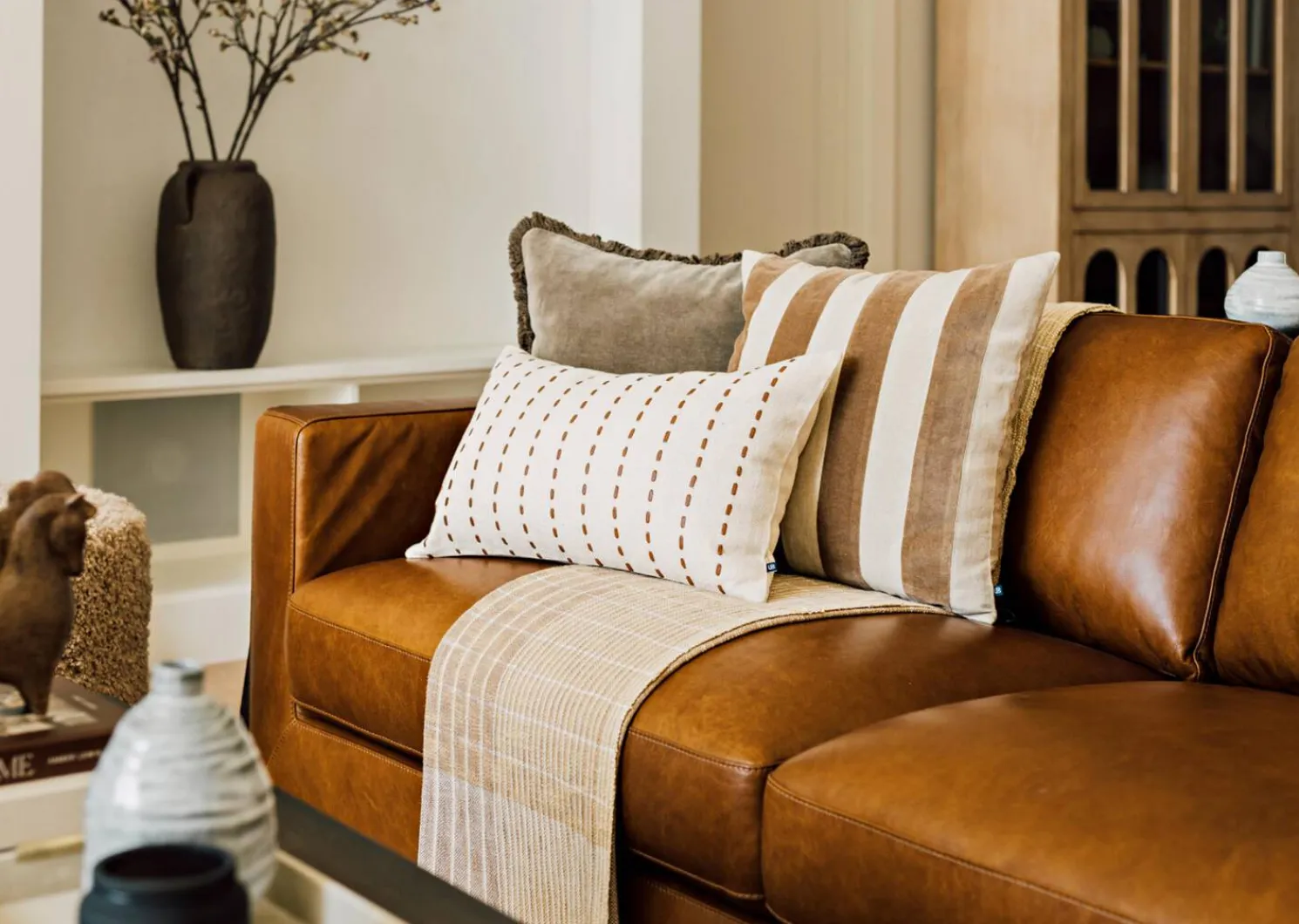 Urban Barn Stevie Cotton Plaid Throw Fawn/Multi- Throws